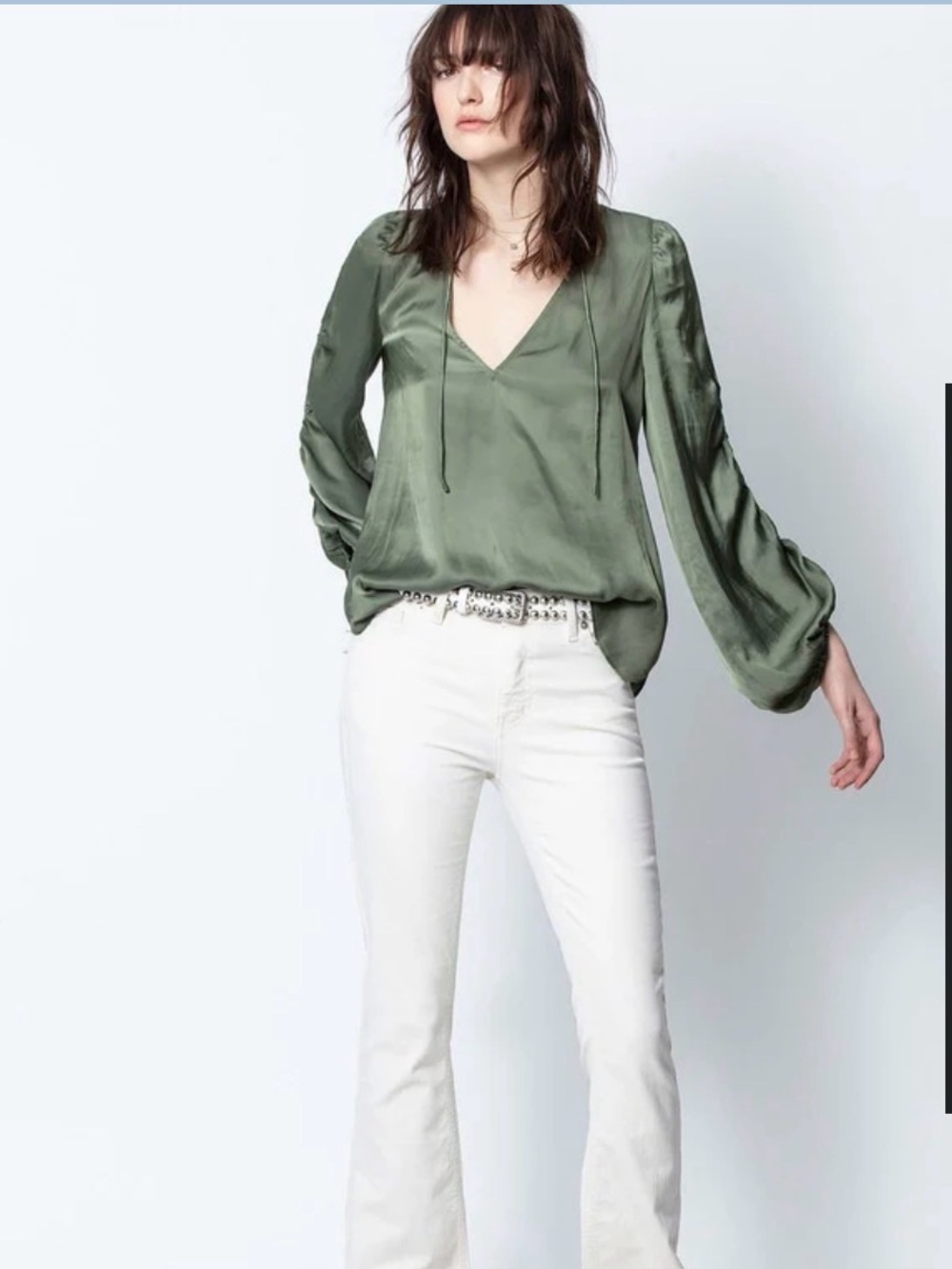 Zadig & Voltaire - Twenty Satin Top in Kaki LARGE Sold Out Retail 398